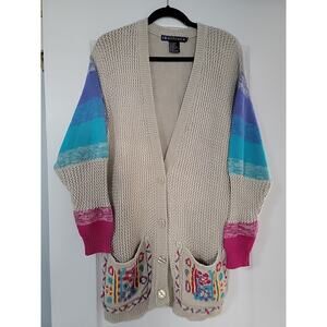Vintage 90s IB Diffusion Rare Colorful‎ Cardigan Sweater Size Medium